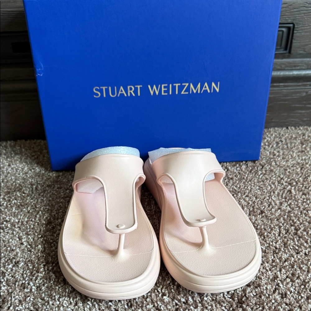 NWB! Stuart Weitzman Women's Pink Stuflex Tstrap Slide Sandals